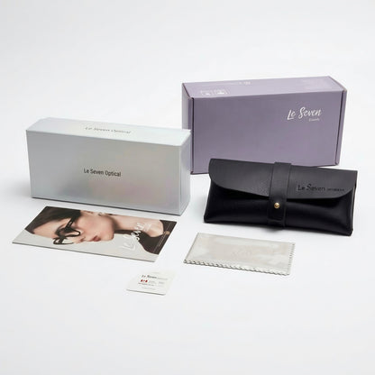 Le Seven Optical eyewear case, cleaning cloth, and packaging
