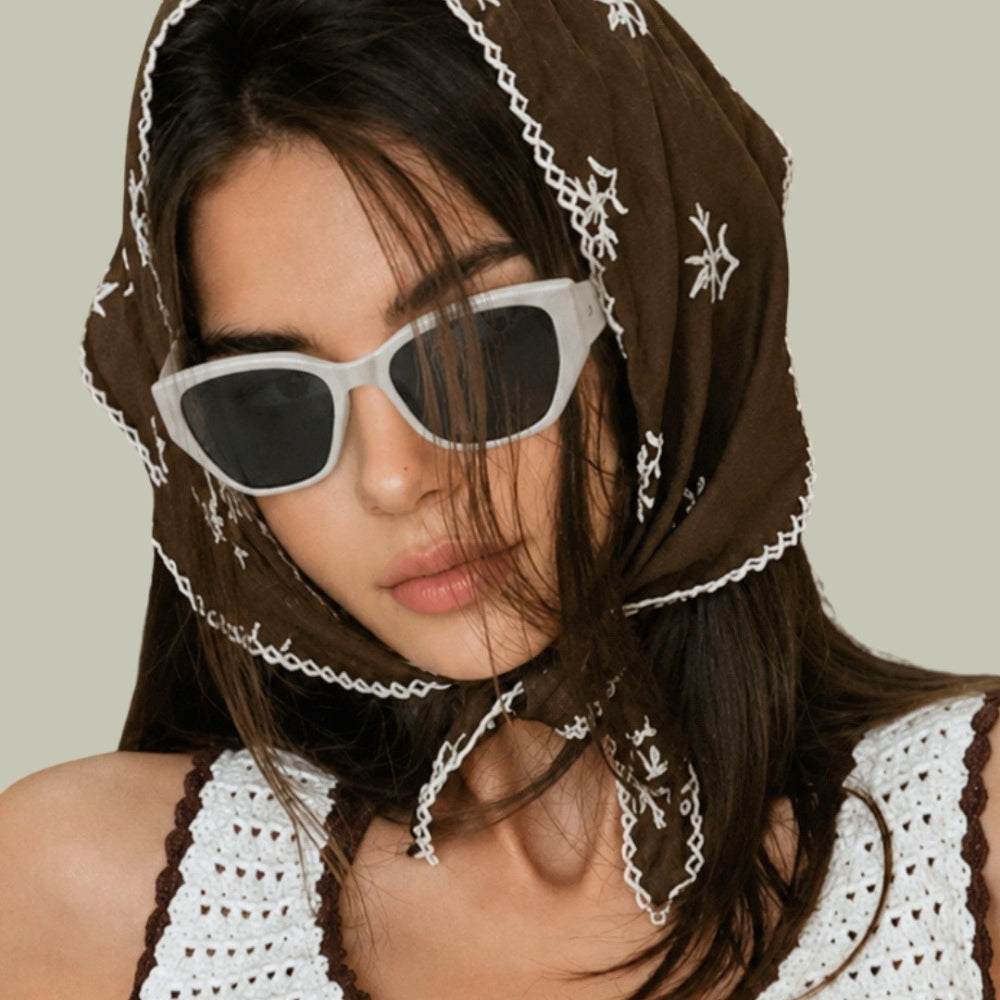 Model wearing Lilly Pearl cat-eye polarized sunglasses