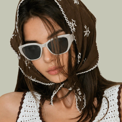 Model wearing Lilly Pearl cat-eye polarized sunglasses