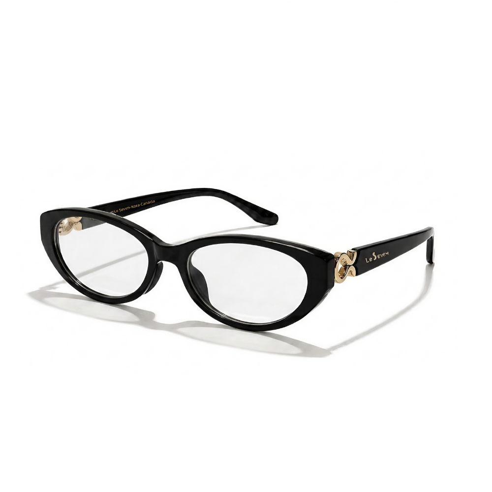 Kora Black cat-eye eyeglasses, three-quarter front-side view