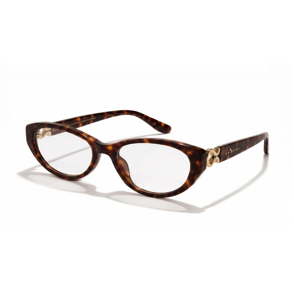 Kora Tortoise cat-eye eyeglasses, three-quarter front-side view