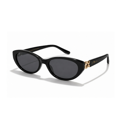 Kora Black cat-eye sunglasses, three-quarter front-side view