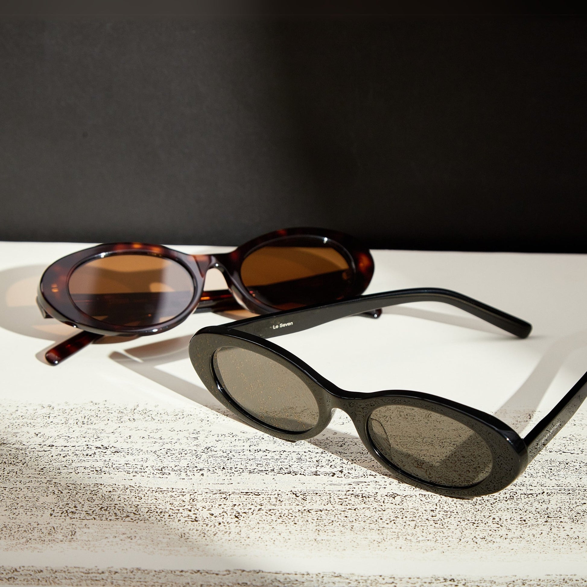 Jade Black and Brown Tortoise oval sunglasses displayed together