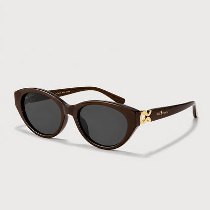 Mira Brown sunglasses, three-quarter front-side view on a light gray background.