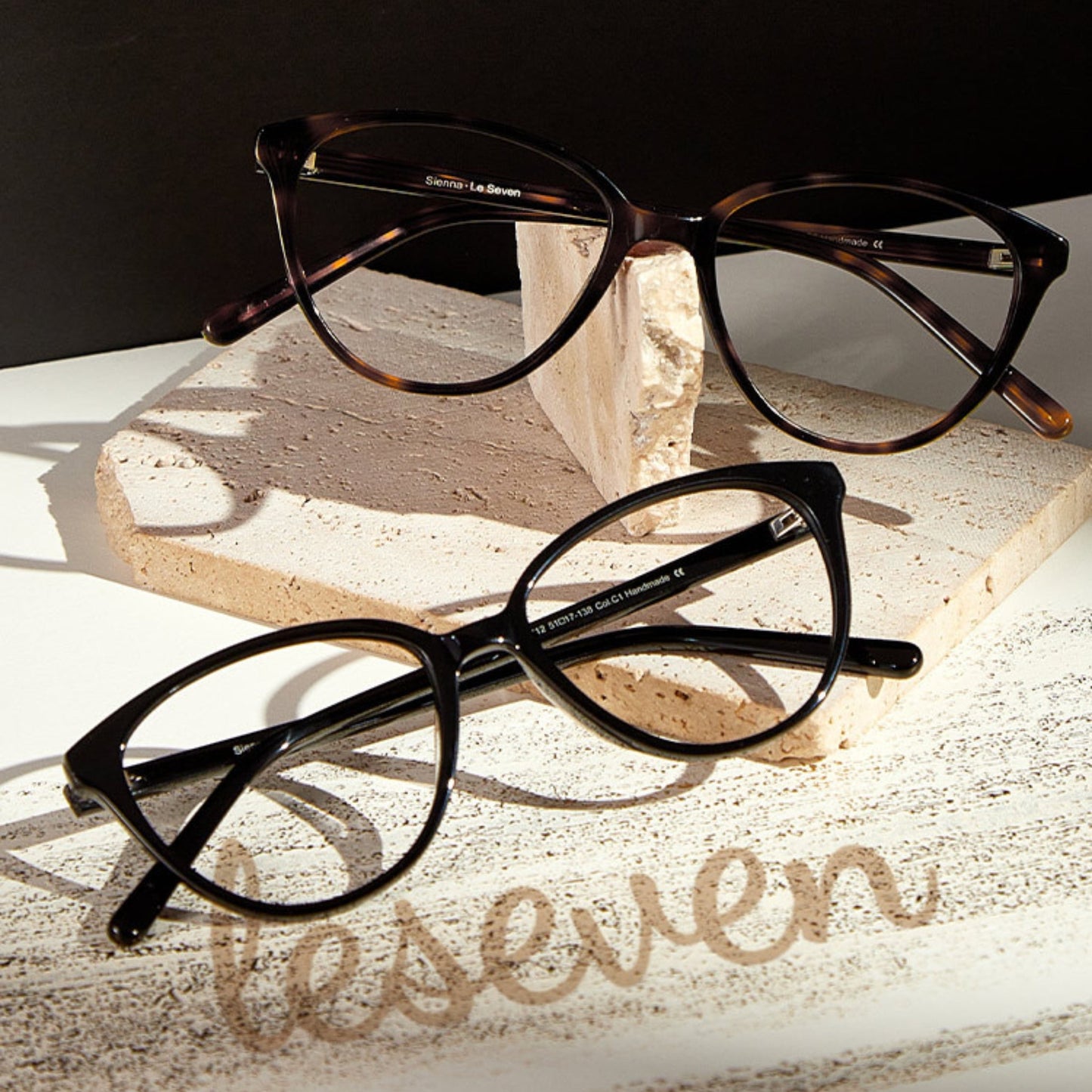 Sienna Black and Brown Tortoise cat-eye glasses in an editorial styled scene