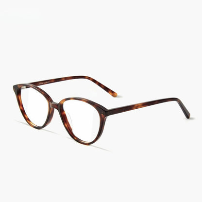 Sienna Brown Tortoise cat-eye glasses, angled product view on light gray