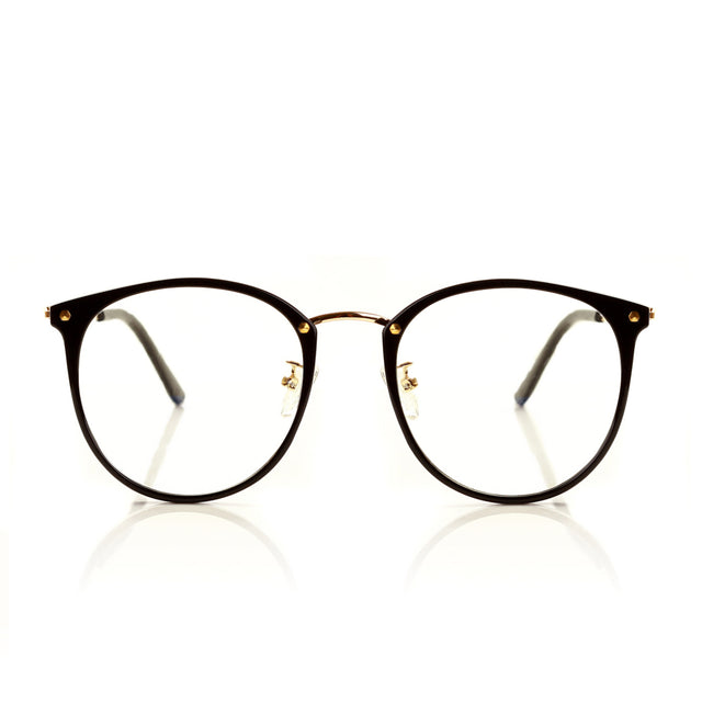 Concept round blue-light glasses, product view on white