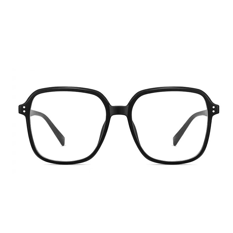 Claire Black oversized full-rim blue-light glasses, front product view on light gray