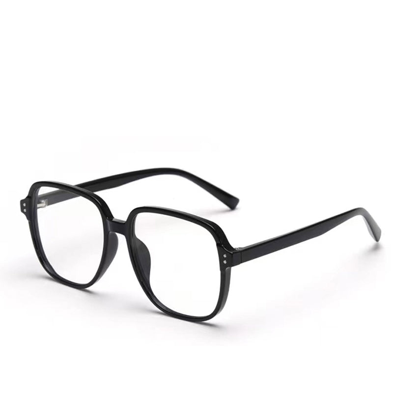 Claire Black oversized full-rim blue-light glasses, angled product view on light gray
