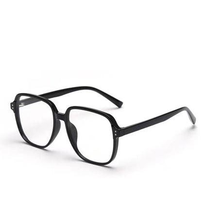 Claire Black oversized full-rim blue-light glasses, angled product view on light gray