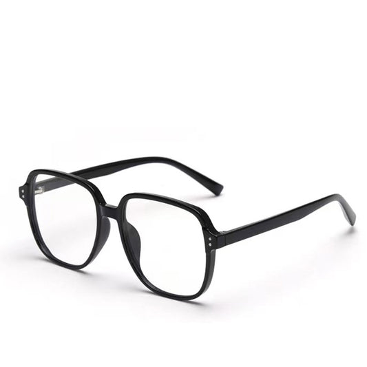 Claire Black oversized full-rim blue-light glasses, angled product view on light gray