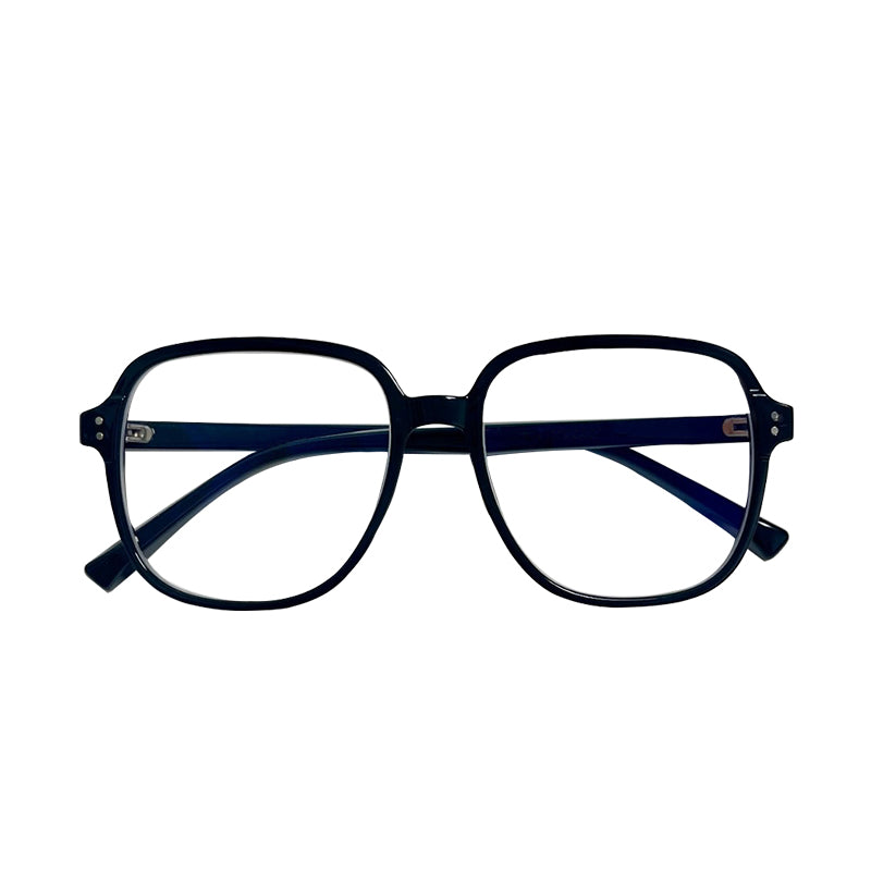 Claire Black oversized full-rim blue-light glasses, alternate front view on light gray