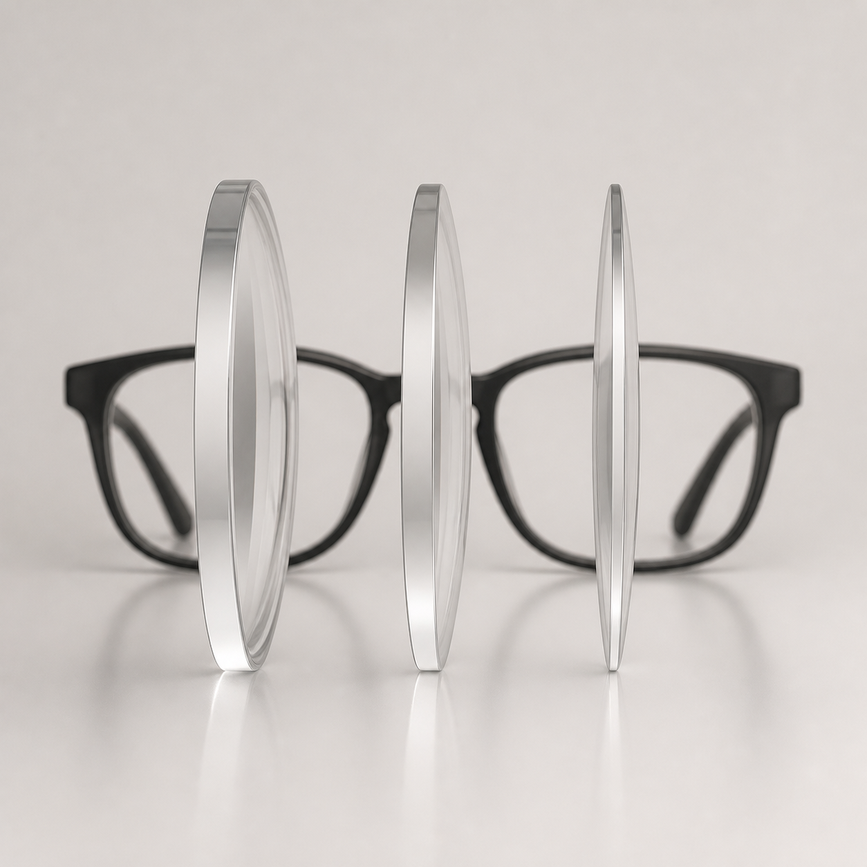 Three lens profiles shown in front of an optical frame